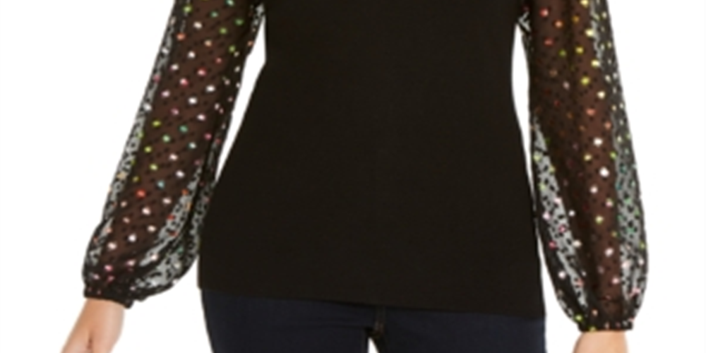 INC International Concepts Women's Knit Clip Dot Metallic Sweater Black Size Small