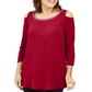JM Collection Women's Embellished Cold Shoulder Top Red Size X-Small