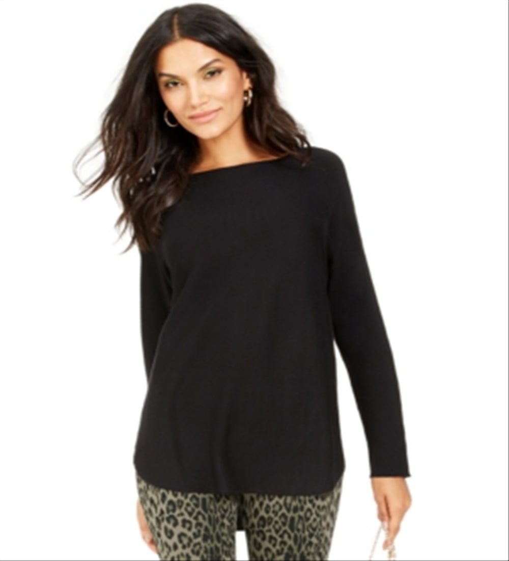 INC International Concepts Women's Solid Shirttail Pullover Sweater Black Size Large