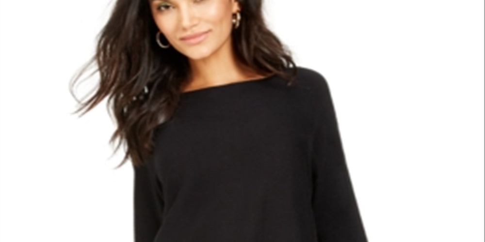 INC International Concepts Women's Solid Shirttail Pullover Sweater Black Size Large