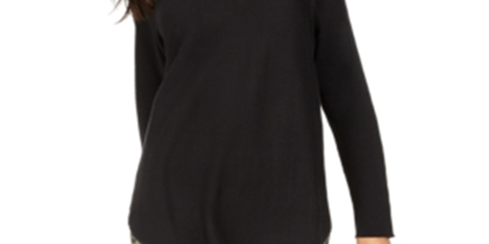 INC International Concepts Women's Solid Shirttail Pullover Sweater Black Size Large
