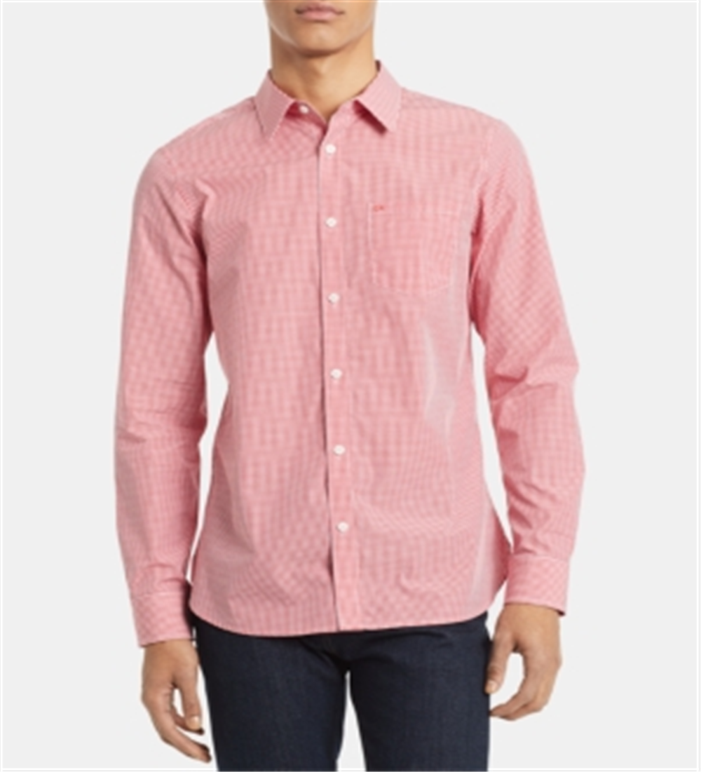 Calvin Klein Men's Extra Fine Cotton Gingham Slim Fit Shirt Red Size M