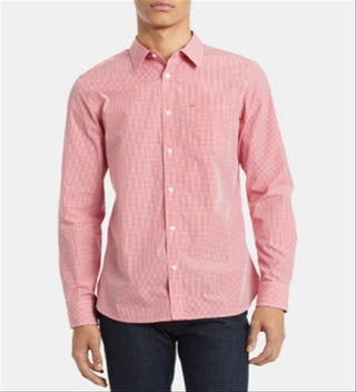 Calvin Klein Men's Extra Fine Cotton Gingham Slim Fit Shirt Red Size M