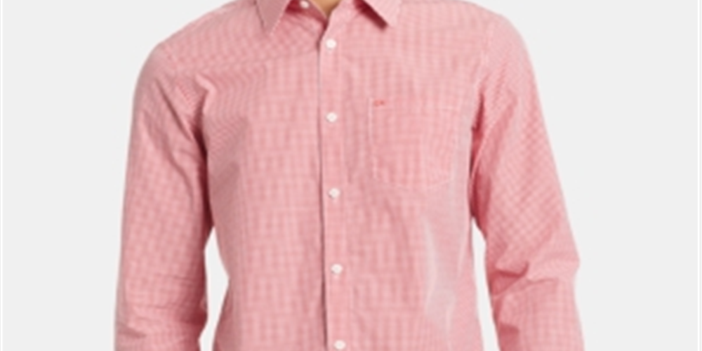Calvin Klein Men's Extra Fine Cotton Gingham Slim Fit Shirt Red Size M