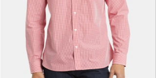 Calvin Klein Men's Extra Fine Cotton Gingham Slim Fit Shirt Red Size M