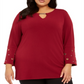 JM Collection Women's Chain & Grommet Top Wine Size 2X