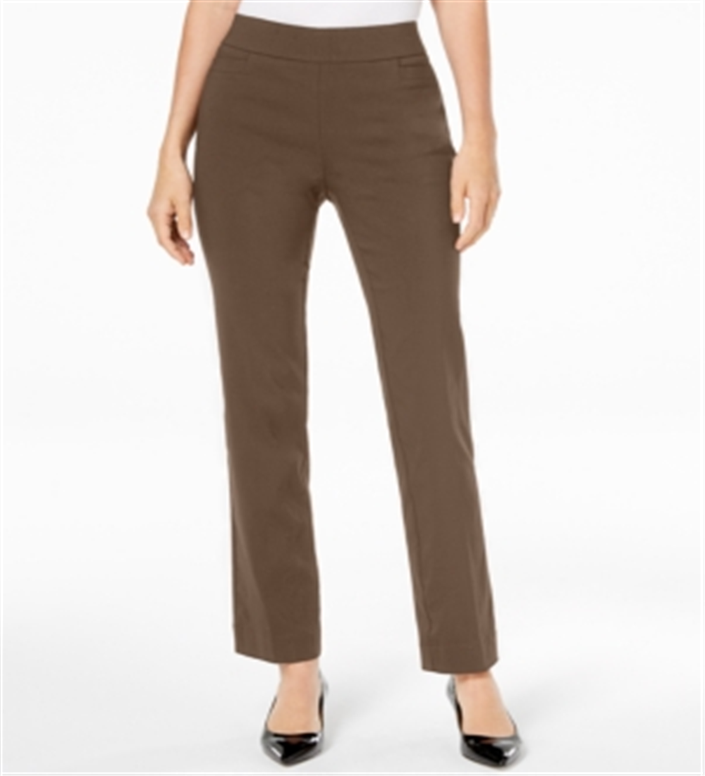 JM Collection Women's Pull-on Tummy Control Slim-Leg Pants Short Length Brown  Size XXS