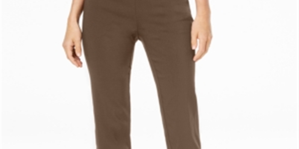 JM Collection Women's Pull-on Tummy Control Slim-Leg Pants Short Length Brown  Size XXS