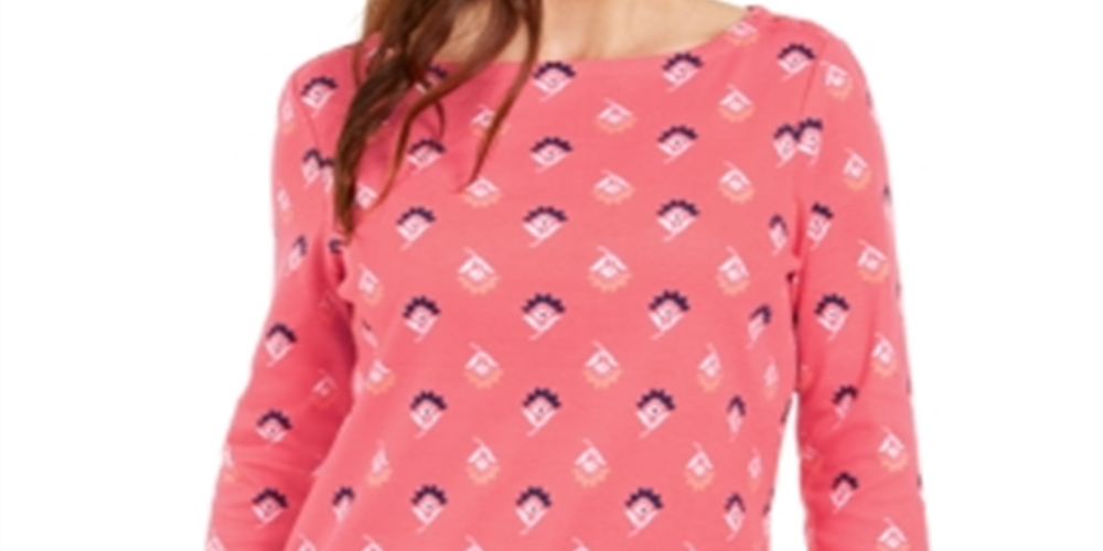 Charter Club Women's Printed Boat Neck Top Pink Size X-Large