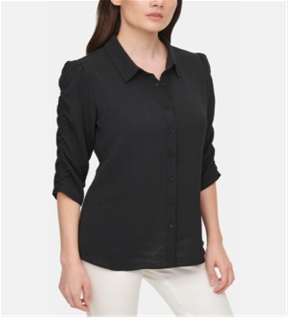 Calvin Klein Women's Ruched Sleeve Shirt Black Size Small
