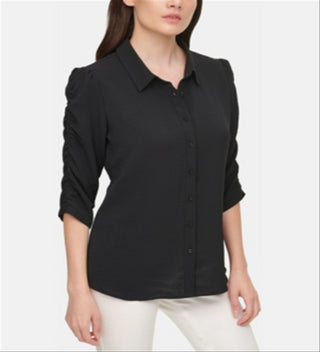 Calvin Klein Women's Ruched Sleeve Shirt Black Size Small