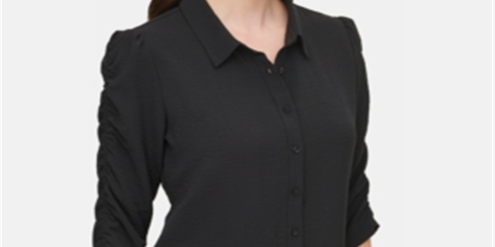 Calvin Klein Women's Ruched Sleeve Shirt Black Size Small