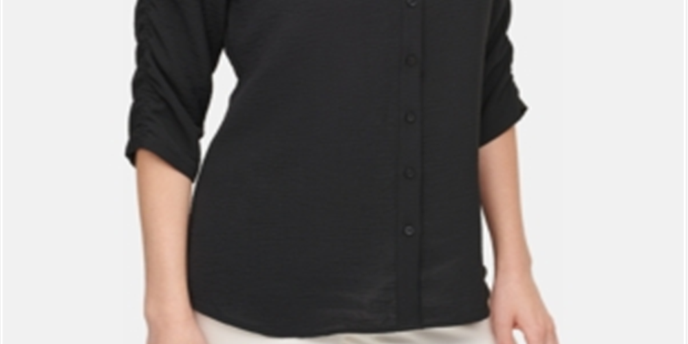 Calvin Klein Women's Ruched Sleeve Shirt Black Size Small