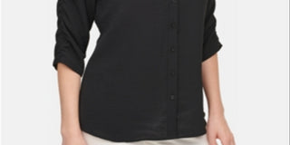 Calvin Klein Women's Ruched Sleeve Shirt Black Size Small