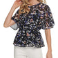 DKNY Women's Printed Short Sleeve Jewel Neck Top Black Size Large