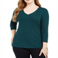 INC International Concepts Women's Plus Ribbed V Neck Top Green Size-0X