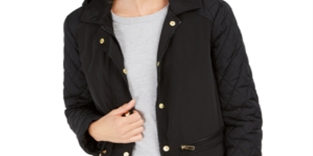 Charter Club Women's Quilted Hooded Jacket Black Size Medium