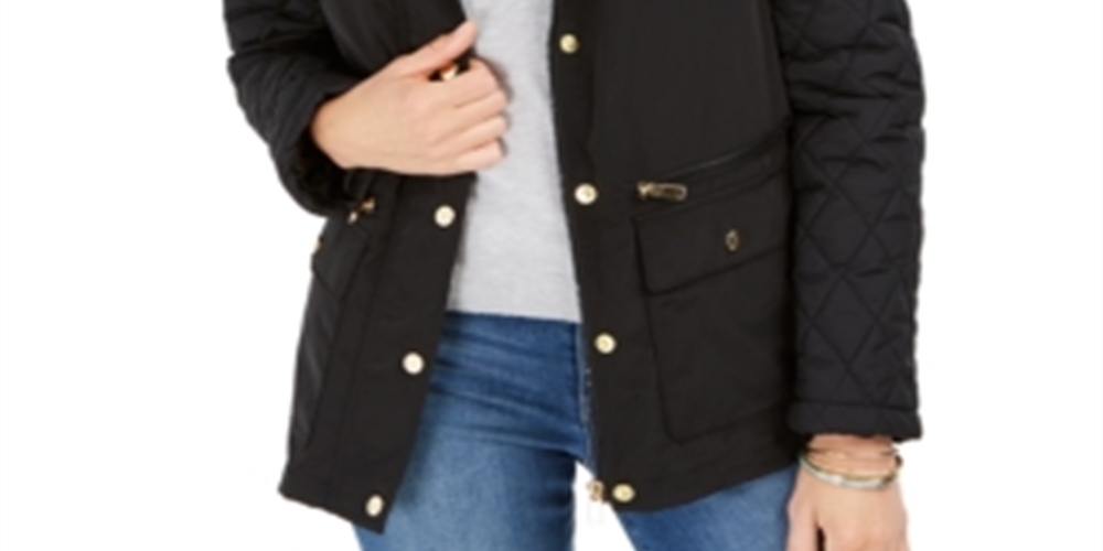 Charter Club Women's Quilted Hooded Jacket Black Size Medium