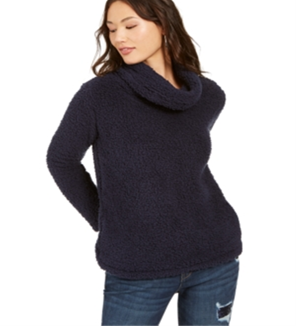 Style & Co Women's Faux Sherpa Cowlneck Sweater Blue Size PP