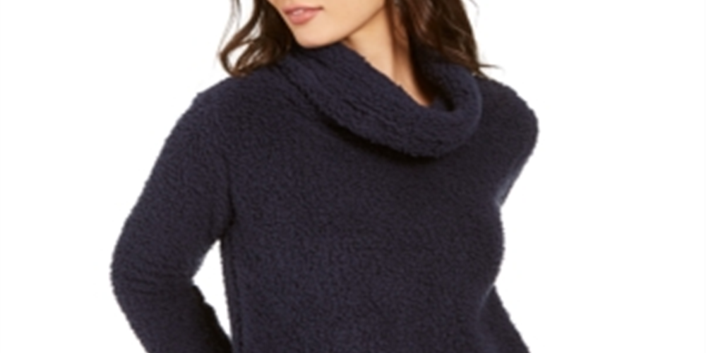 Style & Co Women's Faux Sherpa Cowlneck Sweater Blue Size PP