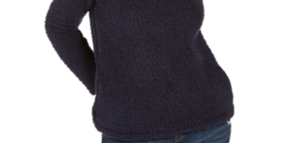 Style & Co Women's Faux Sherpa Cowlneck Sweater Blue Size PP