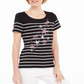 Karen Scott Women's Striped Seashell T-Shirt  Black Size XS