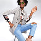 Bar III Women's Open Front Plaid Blazer Gray Size Medium