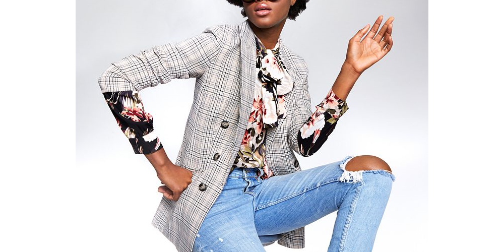 Bar III Women's Open Front Plaid Blazer Gray Size Medium