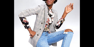 Bar III Women's Open Front Plaid Blazer Gray Size Medium