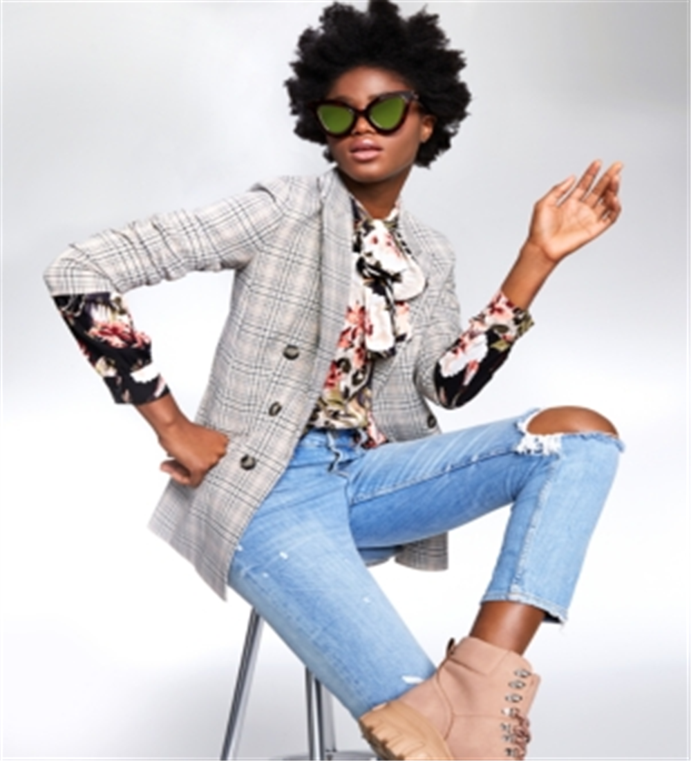 Bar III Women's Open Front Plaid Blazer Gray Size Medium