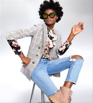 Bar III Women's Open Front Plaid Blazer Gray Size Medium