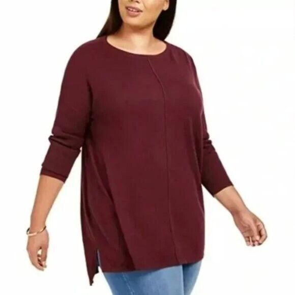 Style & Co Women's Plus Seamfront Mixed Media Tunic Top Purple size 0X