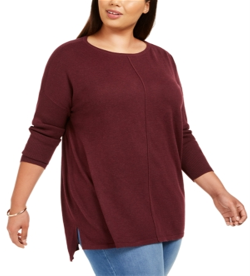 Style & Co Women's Plus Seamfront Mixed Media Tunic Top Purple size 0X