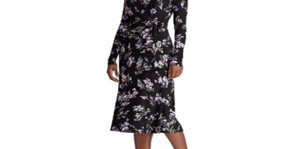 Ralph Lauren Women's Coreen Floral V Neck Wrap Dress Black Size 10