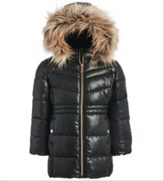 Michael Kors Toddler Girl's Stadium Puffer Jacket with Removable Faux Fur Trimmed Hood Black Size 2T