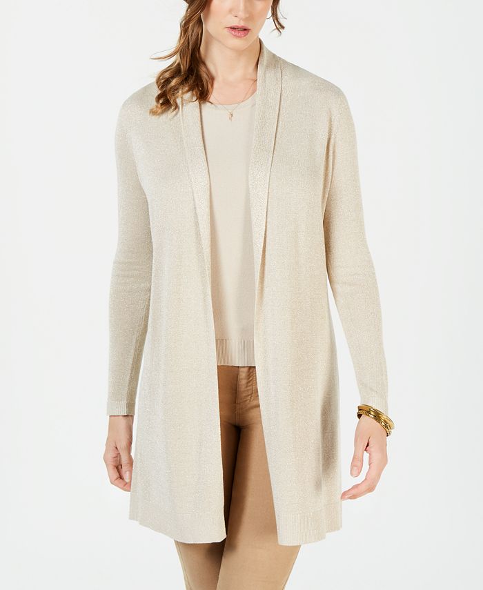 Charter Club Women's Petite Lurex Sweater Duster  Beige Size Petite M