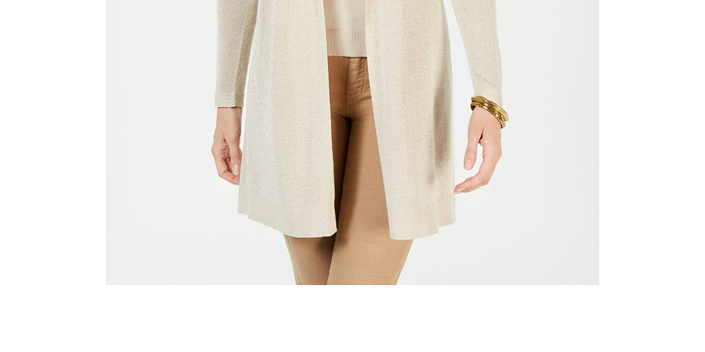 Charter Club Women's Petite Lurex Sweater Duster  Beige Size Petite M