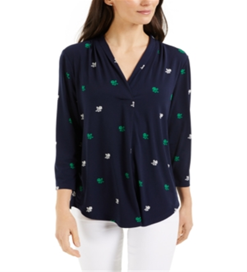 Charter Club Petite Printed Top Blue Size PL