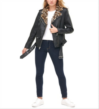 Levi's Women's Oversized Faux Leather Moto with Faux Fur Lined Lapels Jacket Black Size X-Large