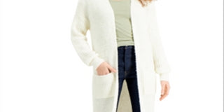 Kit & Sky Women's Ribbed Oversized Cardigan White Size Large