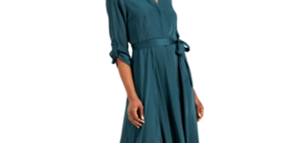 INC International Concepts Women's Belted Maxi Shirtdress Green Size 10