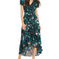 INC International Concepts Women's Printed Short Sleeve V Neck Maxi Hi Lo Dress Green Size 4