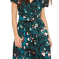 INC International Concepts Women's Printed Short Sleeve V Neck Maxi Hi Lo Dress Green Size 4