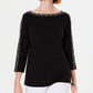 Karen Scott Women's Cotton Studded Boa Neck Top Black Size Petite X-Large