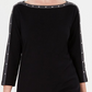 Karen Scott Women's Cotton Studded Boa Neck Top Black Size Petite X-Large