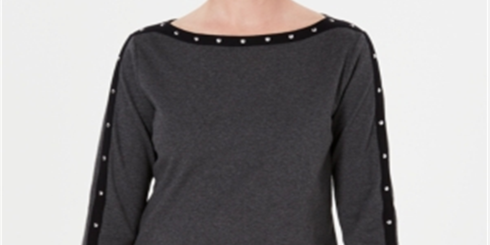 Karen Scott Women's Cotton Studded Boa Neck Top Black Size Petite X-Large