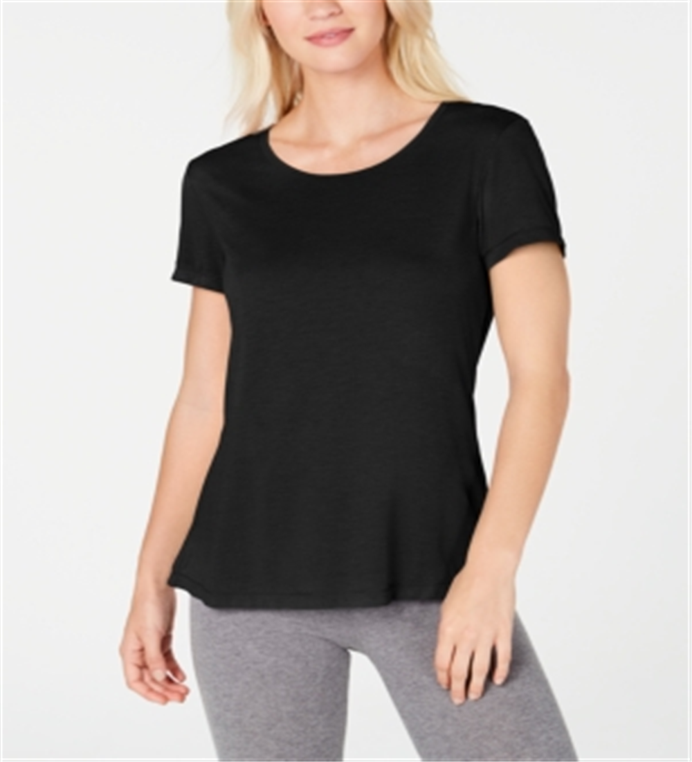 Ideology Women's Split Back Casual T-Shirt Black Size XXL