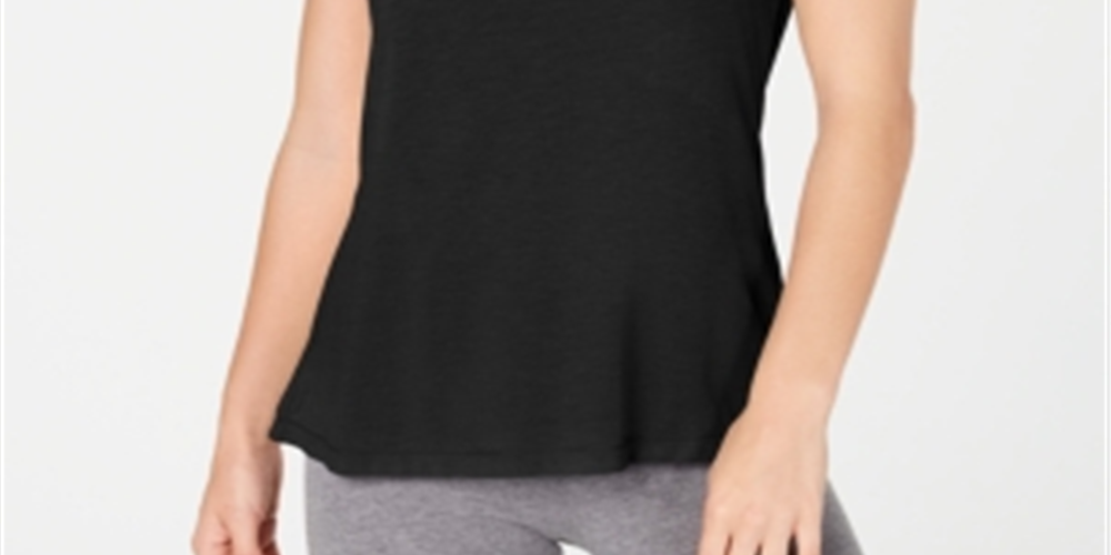 Ideology Women's Split Back Casual T-Shirt Black Size XXL