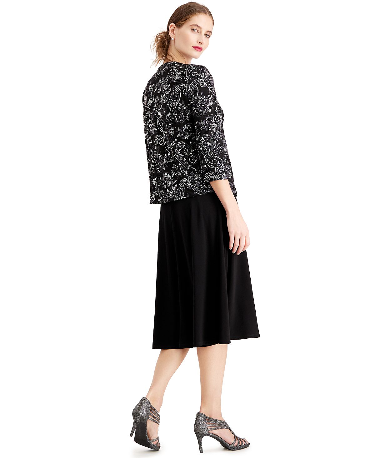 Jessica Howard Women's Long Sleeve MIDI Shift Dress Black Size 12 Petite