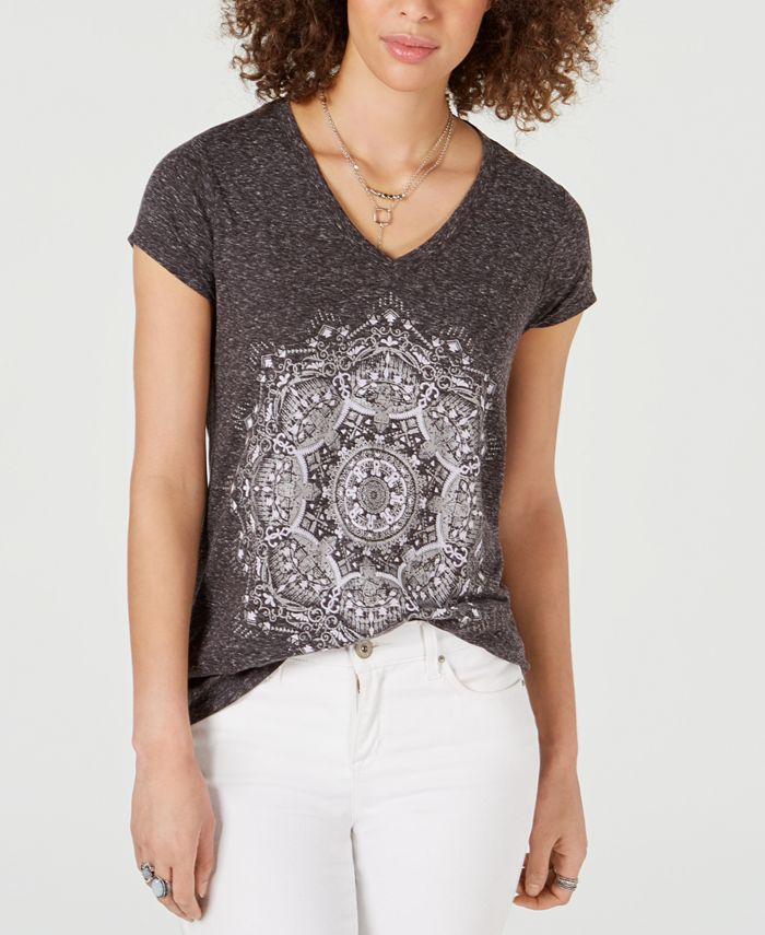 Style & Co Women's Pinwheel Graphic Top Black Size Petite XL